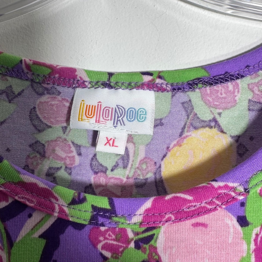 LuLaRoe Maria Maxi Dress XL Purple Floral Short Sleeve Column Jersey Knit New - Picture 3 of 7
